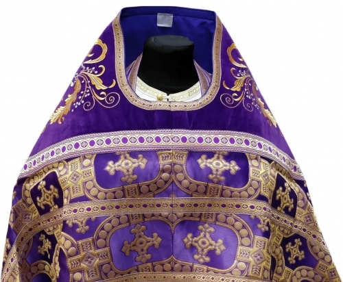 Облачение комбинированное из парчи фиолетового цвета с вышитым оплечием Ткань"Царский крест" Вышивка"Новый узор"