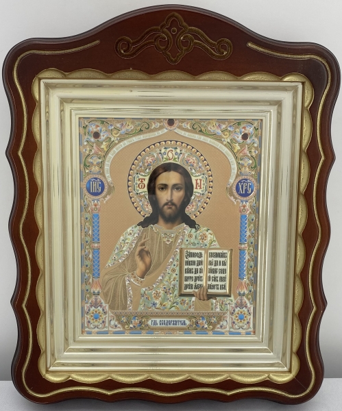 Ікони "Вінчальна пара" літ. купол жов. блак, кор., пат. зол. 30х24см