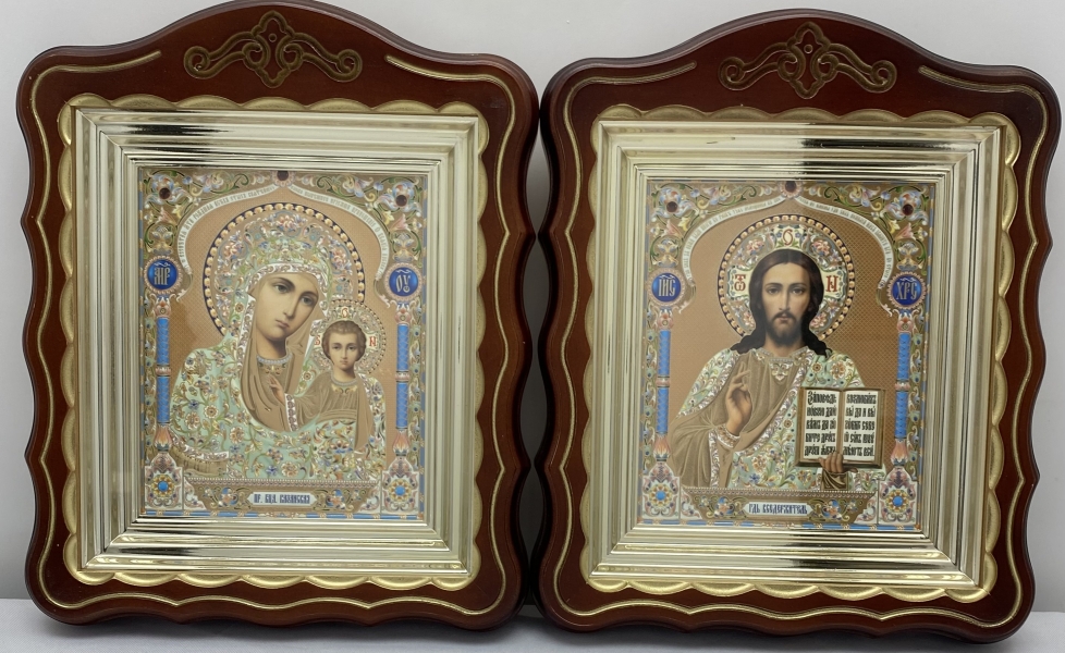 Ікони "Вінчальна пара" літ. купол жов. блак, кор., пат. зол. 30х24см