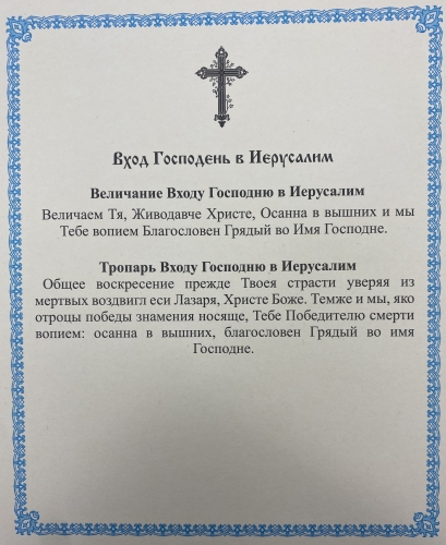 Ікона Вхід Господній в Єрусалим 24х20см
