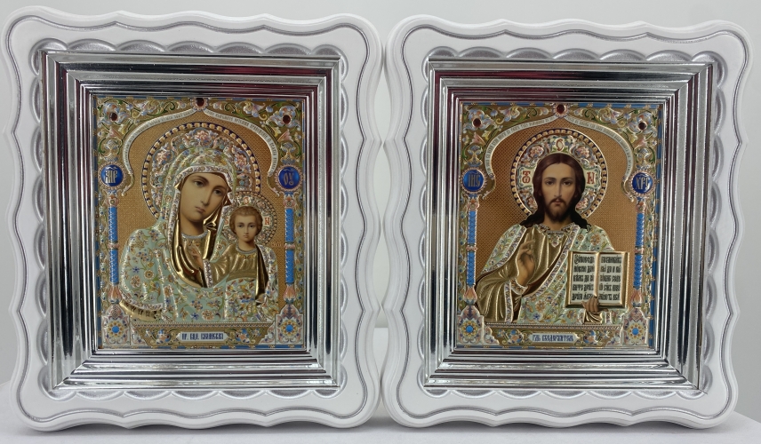 Ікони "Вінчальна пара" літ. купол - зол. блак., біл., пат. ср. 27х24см