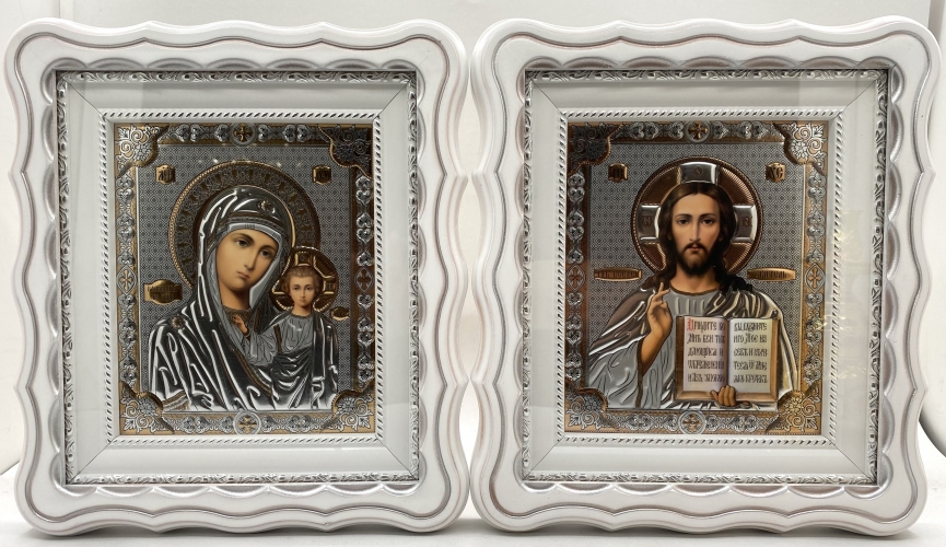 Ікони "Вінчальна пара" літ. тиснена, біл., пат. зол. 27х24см