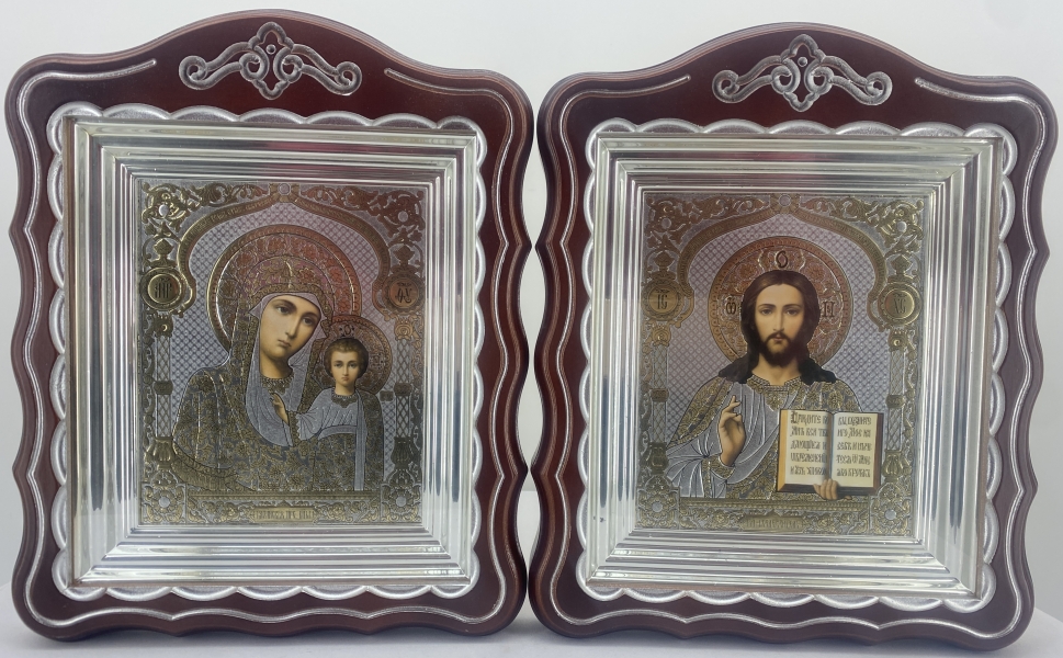 Ікони "Вінчальна пара" літ. купол квітка, кор., пат. ср. 30х24см