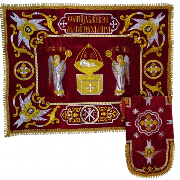 Покровці та воздух з вишивкою "Ангел", з бахромою