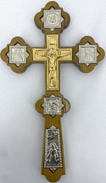 Хрест напрестольний №6, зол. розп'яття, сріб. ікон. 31,5х18