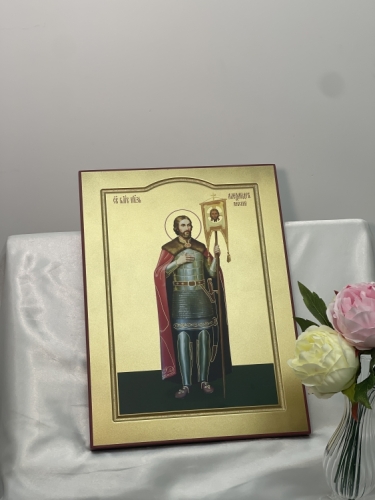 Ікона св. блгв. кн. Олександр Невський друкована на дерев`яному планшеті, матова  