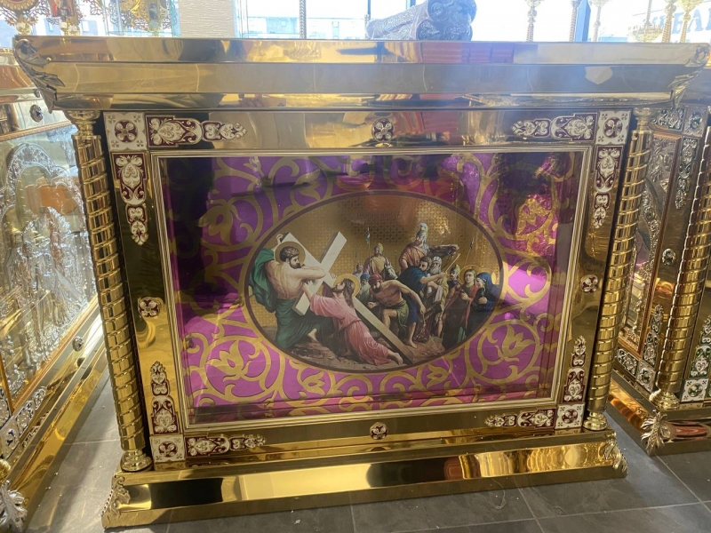 Риза на престол лазерна різка + ікони друковані на булаті з литвом 100х100 (внутр.) 