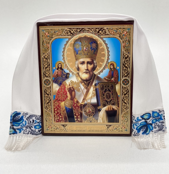 Ікона свт. Микола Чудотворець (голуб. фон) 10x12