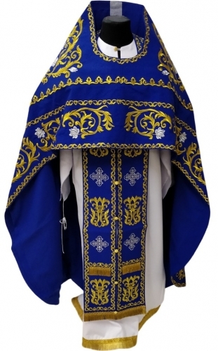 Облачение священника, вишитое на габардине, вишивка "Роза" с вишитым галуном