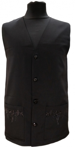 Жилетка с вышивкой "Виноград" черного цвета, ткань мокрый шелк