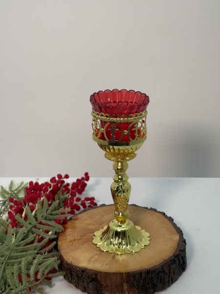 Лампада настільна "Хрест в крузі", висота 23см, черв. с.