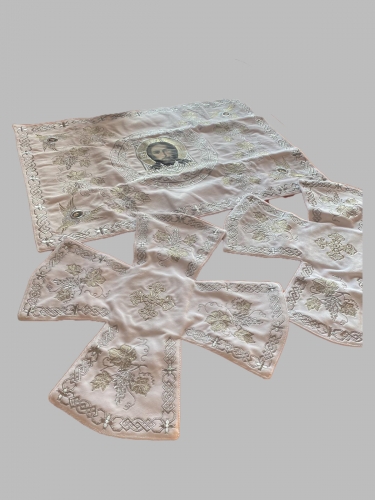 Покровці та воздух з вишивкою "Виноград", з вишитим галуном та іконою "Нерукотворний Образ"