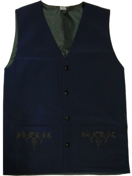 Жилетка з вишивкою "Виноград" синього кольору, тканина мокрий шовк