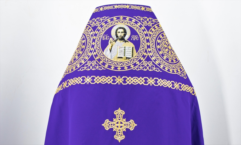 Облачение священника вишитое на габардине, вишивка "Круг" с вишитим галуном