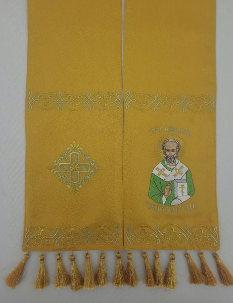 Закладка з вишитим ліком св. Миколи чуд. (парчева)