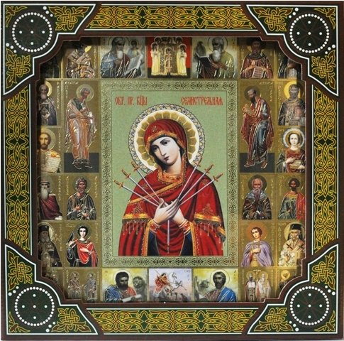 Подарункова ікона Богородиці "Семистрільна" 26х26см 